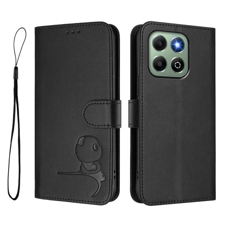 For Honor X6b / X6a 4G Litter Panda Embossing RFID Leather Phone Case with Lanyard