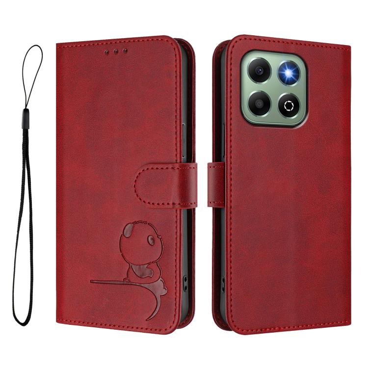 For Honor X6b / X6a 4G Litter Panda Embossing RFID Leather Phone Case with Lanyard