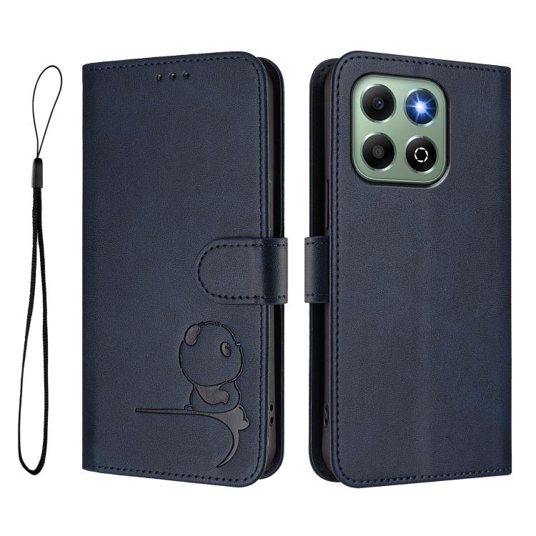 For Honor X6b / X6a 4G Litter Panda Embossing RFID Leather Phone Case with Lanyard