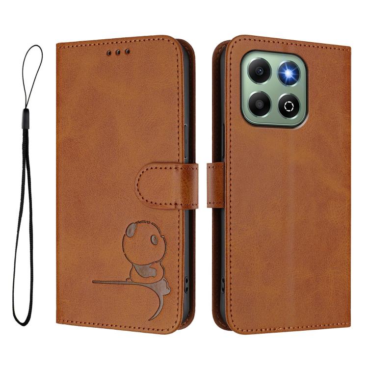 For Honor X6b / X6a 4G Litter Panda Embossing RFID Leather Phone Case with Lanyard
