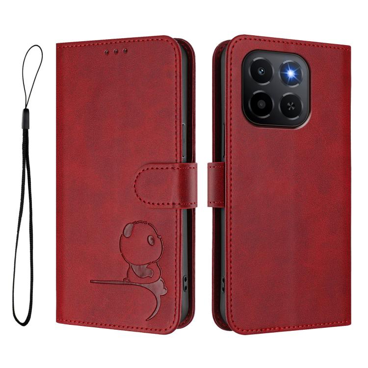 For Honor X6c Litter Panda Embossing RFID Leather Phone Case with Lanyard