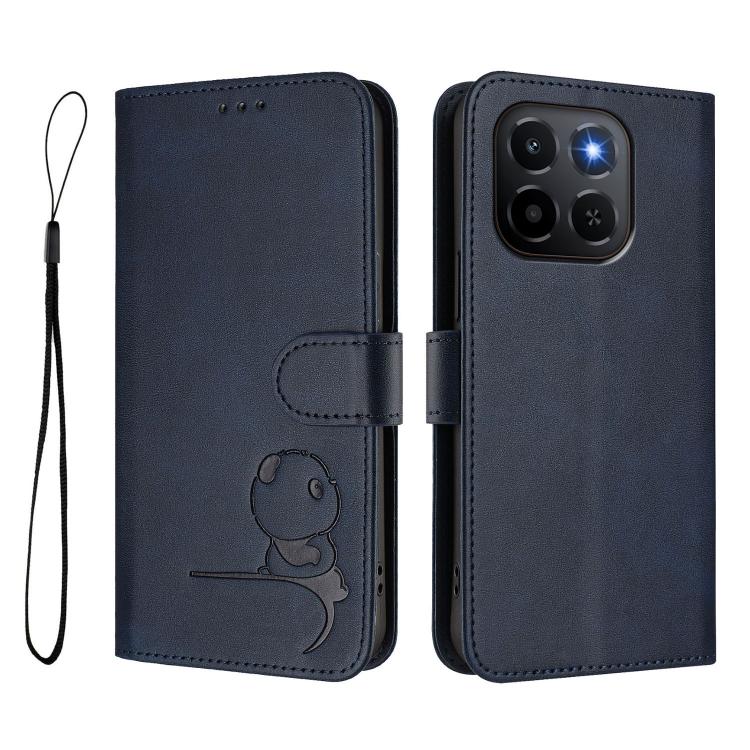 For Honor X6c Litter Panda Embossing RFID Leather Phone Case with Lanyard