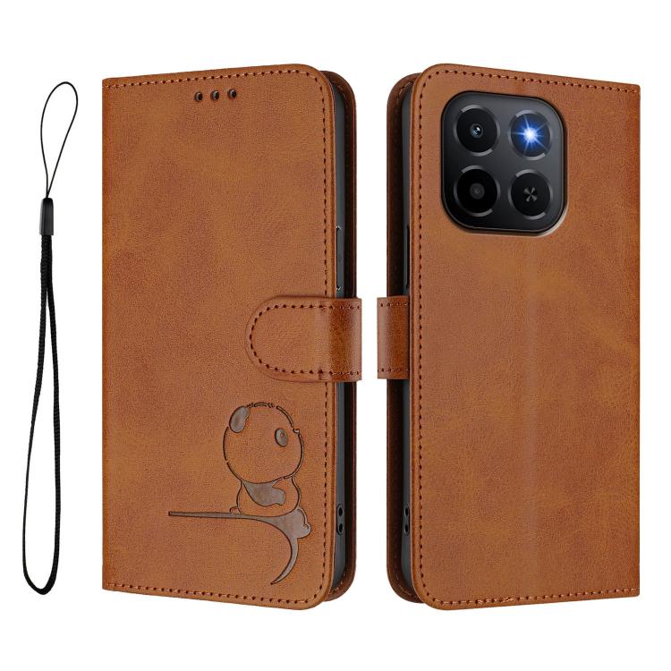 For Honor X6c Litter Panda Embossing RFID Leather Phone Case with Lanyard