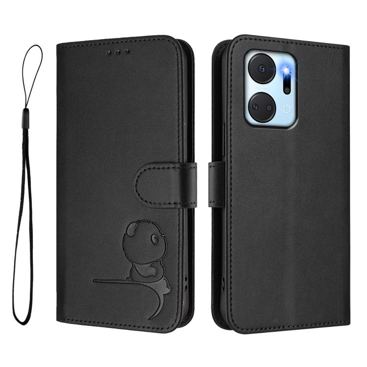 For Honor X7a / Play7T Litter Panda Embossing RFID Leather Phone Case with Lanyard