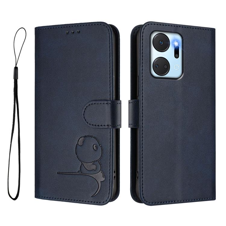 For Honor X7a / Play7T Litter Panda Embossing RFID Leather Phone Case with Lanyard