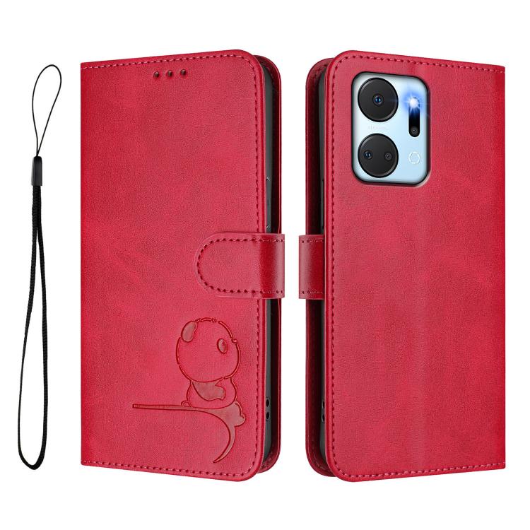 For Honor X7a / Play7T Litter Panda Embossing RFID Leather Phone Case with Lanyard