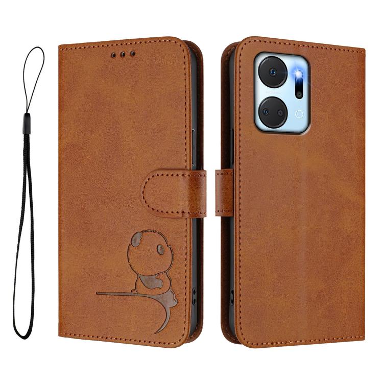 For Honor X7a / Play7T Litter Panda Embossing RFID Leather Phone Case with Lanyard
