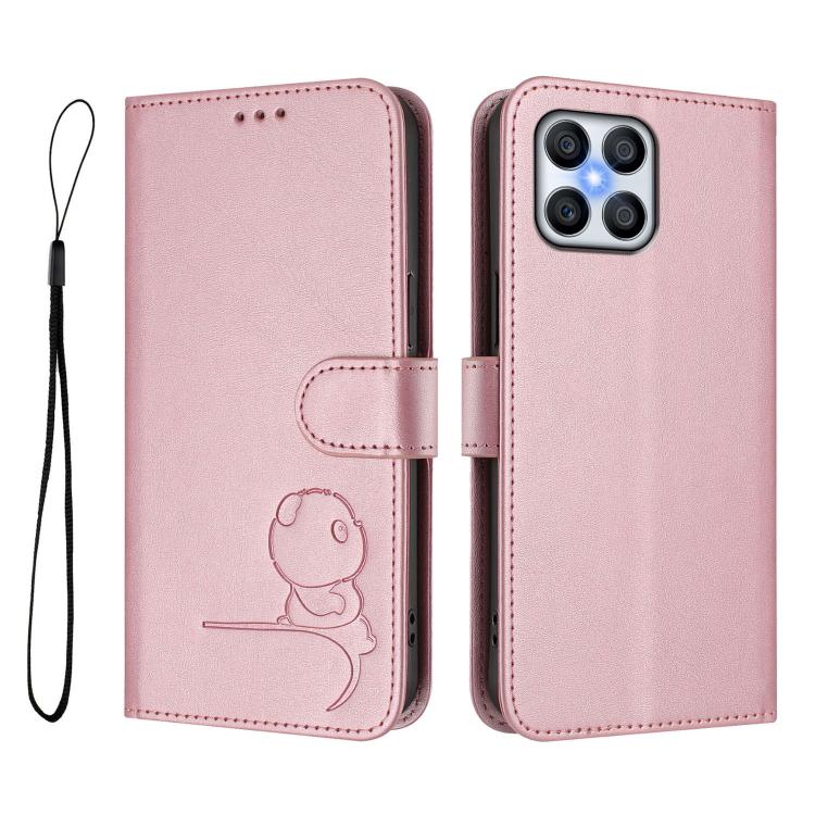 For Honor X8 4G / X30i / Play6T Pro Litter Panda Embossing RFID Leather Phone Case with Lanyard
