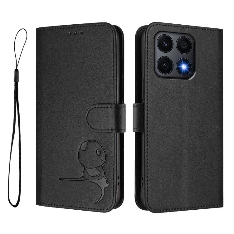 For Honor X8a 5G / X8 5G / X6 4G Litter Panda Embossing RFID Leather Phone Case with Lanyard