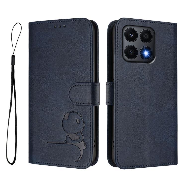 For Honor X8a 5G / X8 5G / X6 4G Litter Panda Embossing RFID Leather Phone Case with Lanyard
