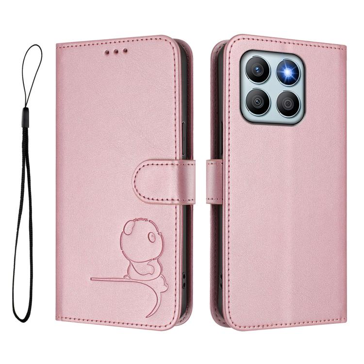For Honor X8b 4G Litter Panda Embossing RFID Leather Phone Case with Lanyard