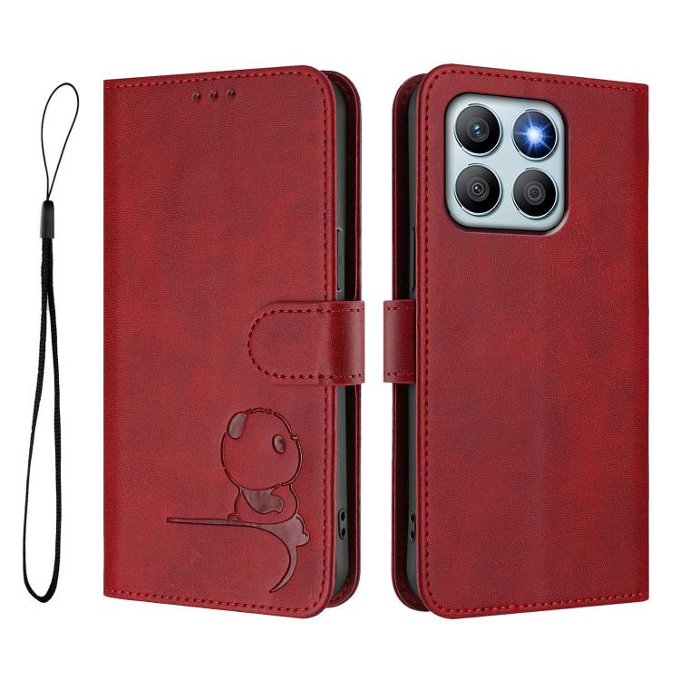 For Honor X8b 4G Litter Panda Embossing RFID Leather Phone Case with Lanyard