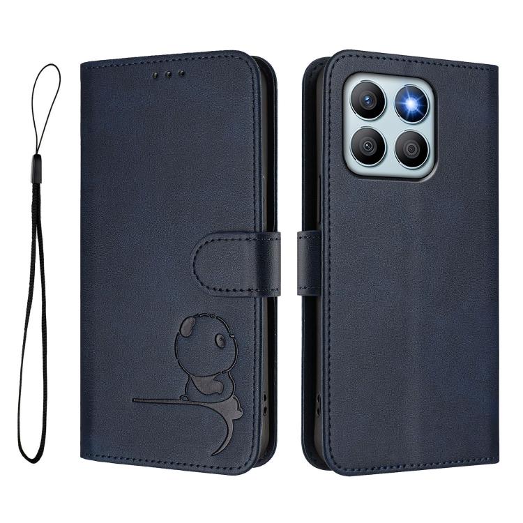 For Honor X8b 4G Litter Panda Embossing RFID Leather Phone Case with Lanyard