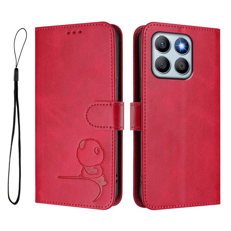 For Honor X8b 4G Litter Panda Embossing RFID Leather Phone Case with Lanyard