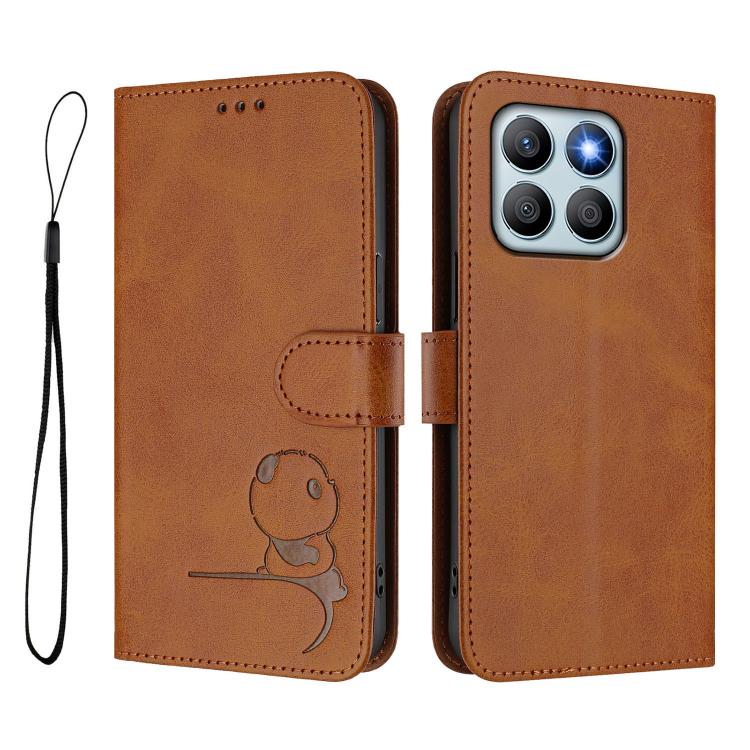 For Honor X8b 4G Litter Panda Embossing RFID Leather Phone Case with Lanyard