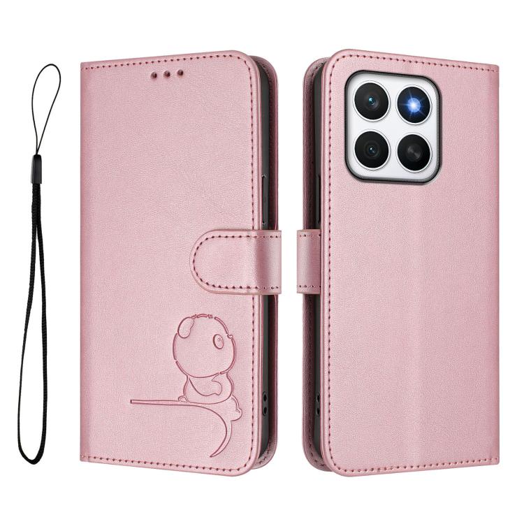 For Honor X8c 4G Litter Panda Embossing RFID Leather Phone Case with Lanyard