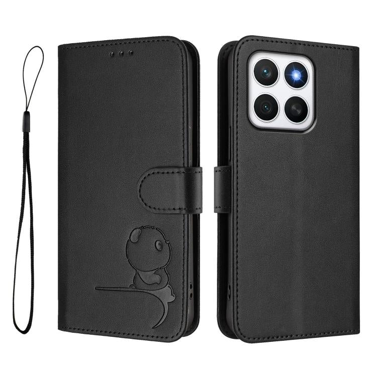For Honor X8c 4G Litter Panda Embossing RFID Leather Phone Case with Lanyard