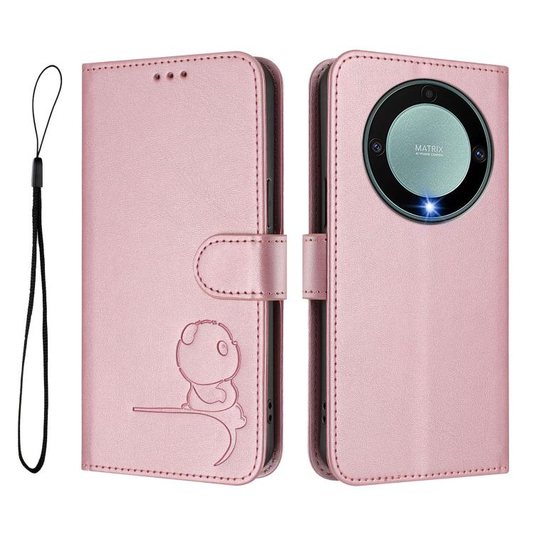 For Honor X9a / Magic5 Lite / X40 Litter Panda Embossing RFID Leather Phone Case with Lanyard