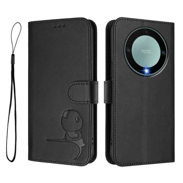 For Honor X9a / Magic5 Lite / X40 Litter Panda Embossing RFID Leather Phone Case with Lanyard