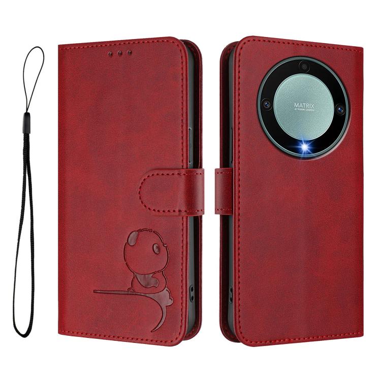 For Honor X9a / Magic5 Lite / X40 Litter Panda Embossing RFID Leather Phone Case with Lanyard