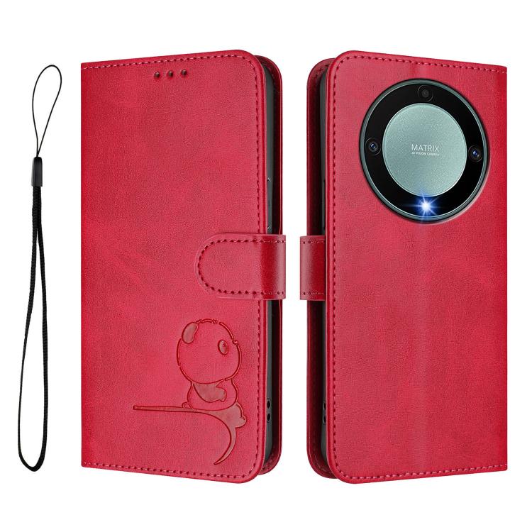 For Honor X9a / Magic5 Lite / X40 Litter Panda Embossing RFID Leather Phone Case with Lanyard