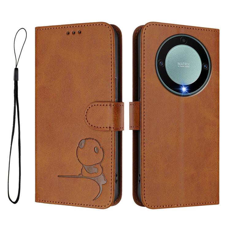 For Honor X9a / Magic5 Lite / X40 Litter Panda Embossing RFID Leather Phone Case with Lanyard