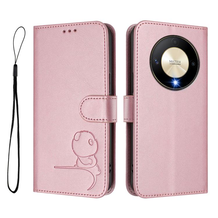 For Honor X9b / Magic6 Lite 5G Litter Panda Embossing RFID Leather Phone Case with Lanyard