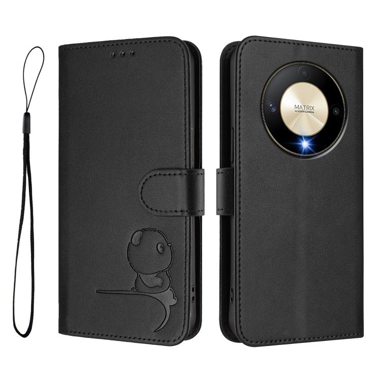 For Honor X9b / Magic6 Lite 5G Litter Panda Embossing RFID Leather Phone Case with Lanyard
