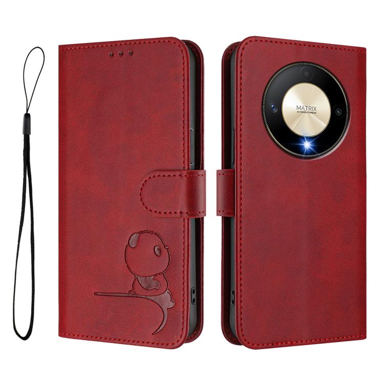 For Honor X9b / Magic6 Lite 5G Litter Panda Embossing RFID Leather Phone Case with Lanyard