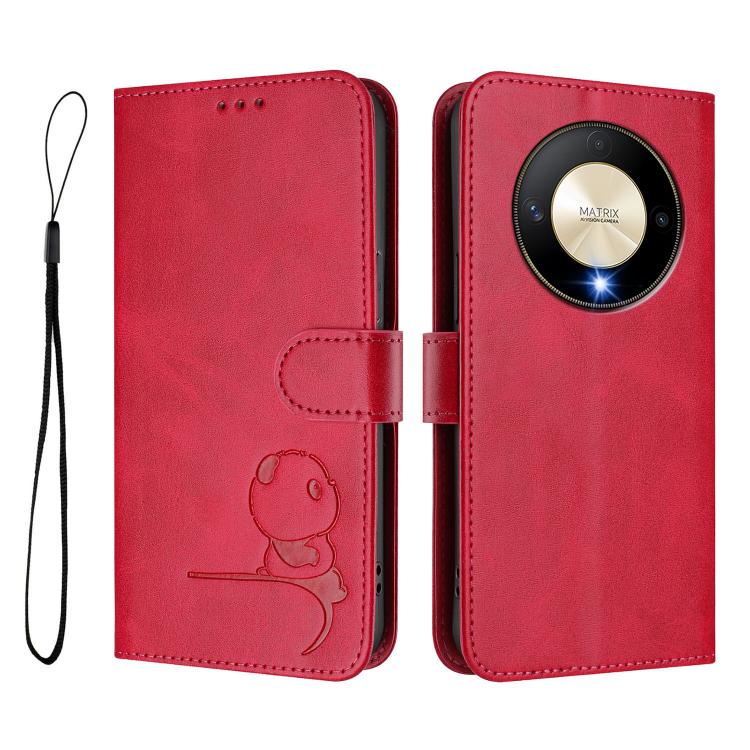 For Honor X9b / Magic6 Lite 5G Litter Panda Embossing RFID Leather Phone Case with Lanyard