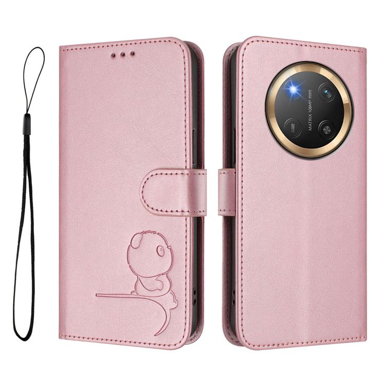 For Honor X9c / Magic7 Lite 5G Litter Panda Embossing RFID Leather Phone Case with Lanyard