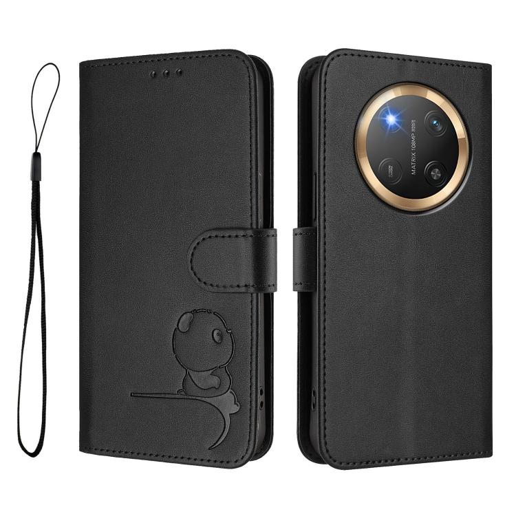 For Honor X9c / Magic7 Lite 5G Litter Panda Embossing RFID Leather Phone Case with Lanyard