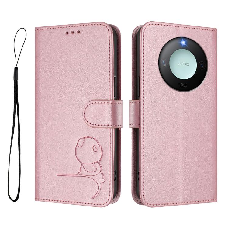 For Honor X9c Smart Litter Panda Embossing RFID Leather Phone Case with Lanyard