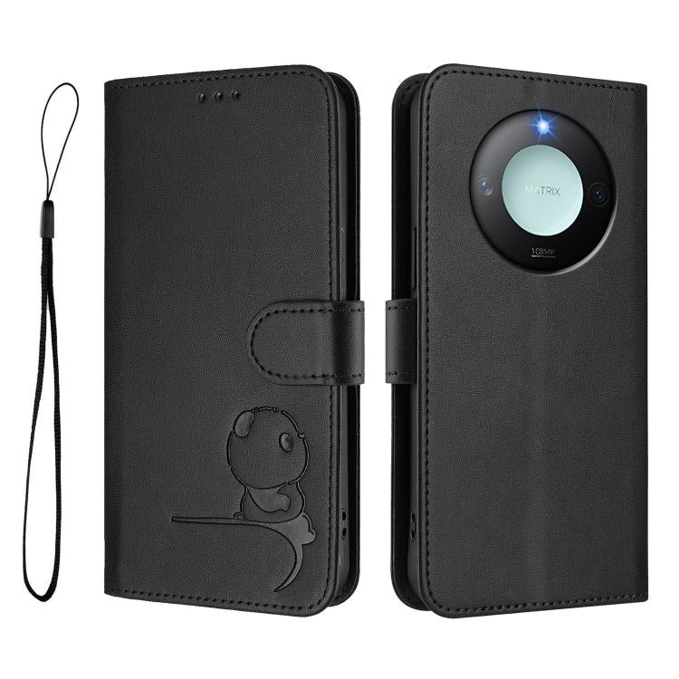 For Honor X9c Smart Litter Panda Embossing RFID Leather Phone Case with Lanyard