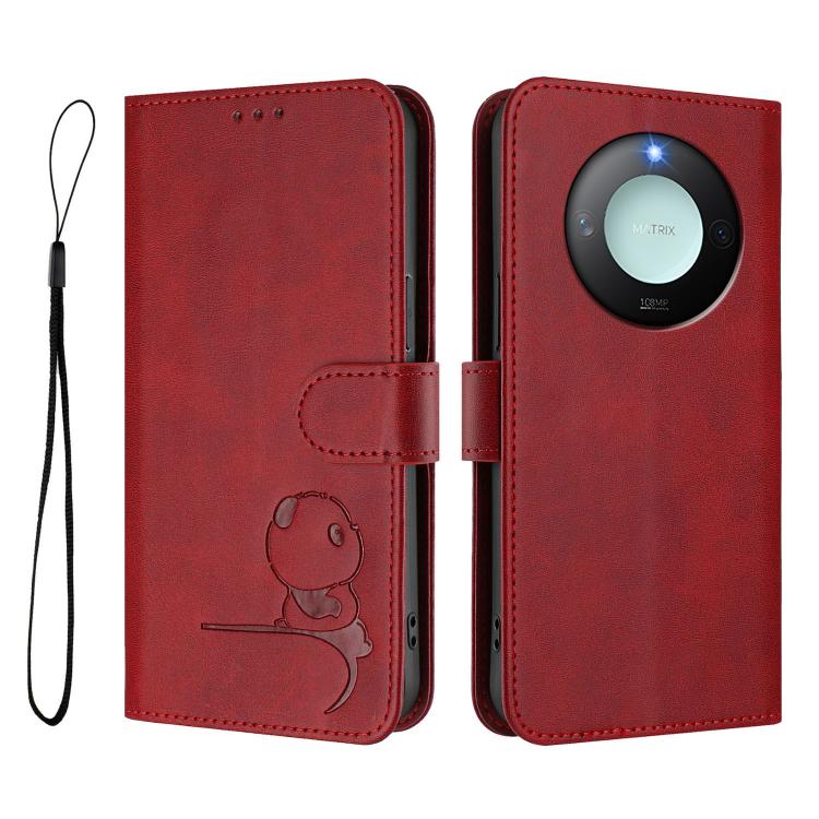 For Honor X9c Smart Litter Panda Embossing RFID Leather Phone Case with Lanyard