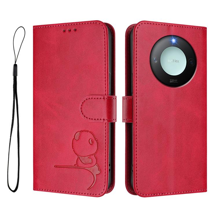 For Honor X9c Smart Litter Panda Embossing RFID Leather Phone Case with Lanyard