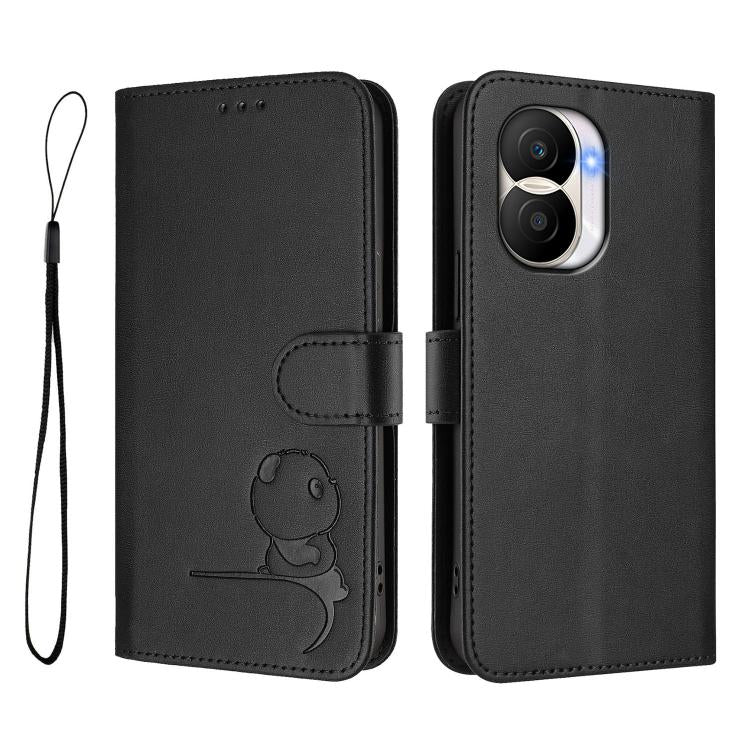 For Honor X40i Litter Panda Embossing RFID Leather Phone Case with Lanyard