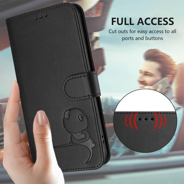 For Honor X40i Litter Panda Embossing RFID Leather Phone Case with Lanyard