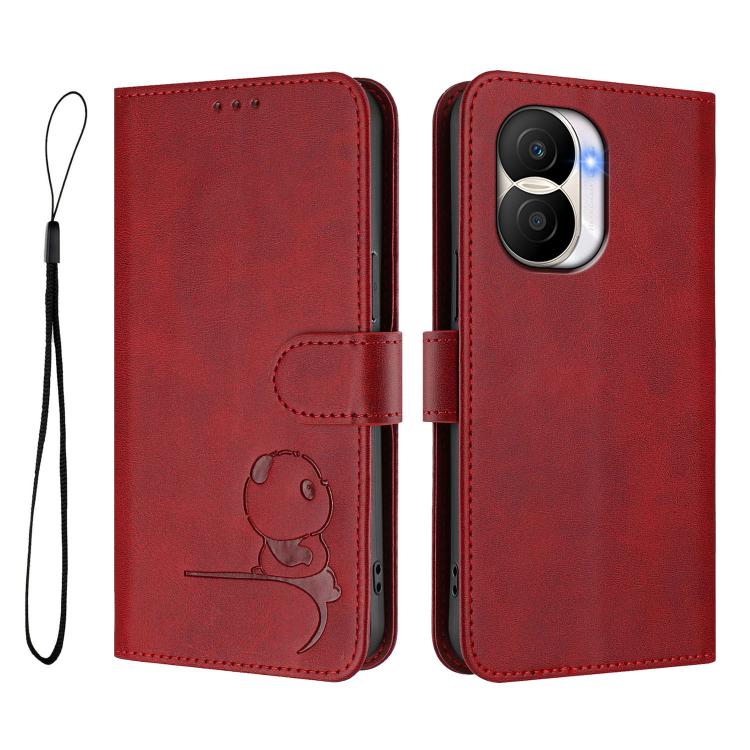 For Honor X40i Litter Panda Embossing RFID Leather Phone Case with Lanyard