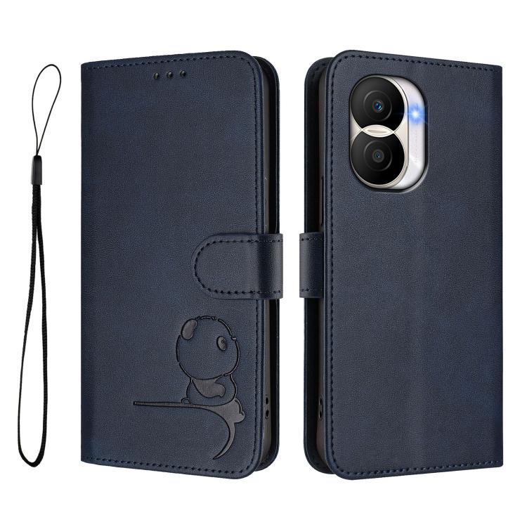 For Honor X40i Litter Panda Embossing RFID Leather Phone Case with Lanyard