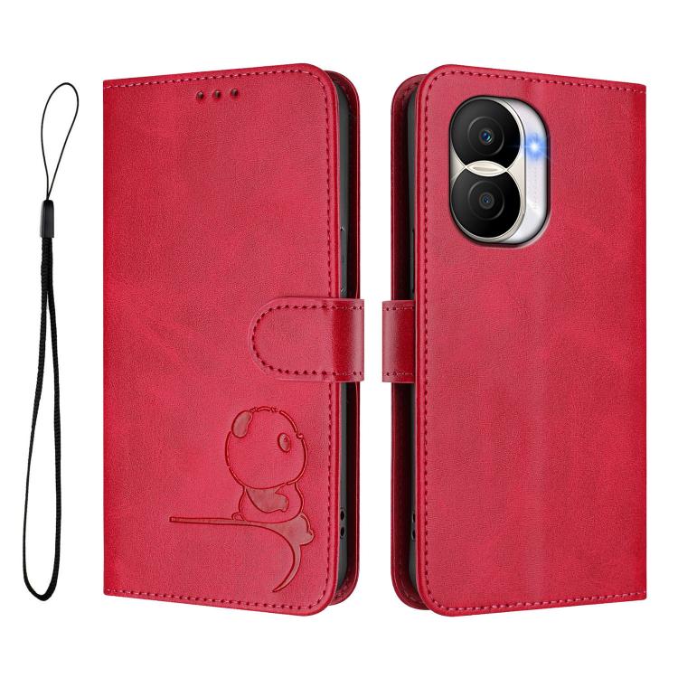 For Honor X40i Litter Panda Embossing RFID Leather Phone Case with Lanyard