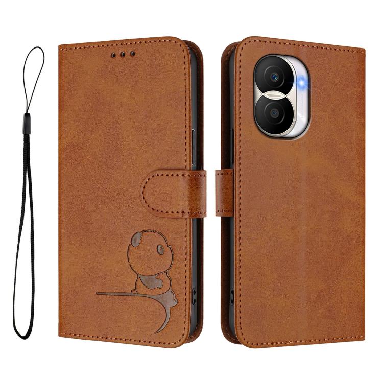 For Honor X40i Litter Panda Embossing RFID Leather Phone Case with Lanyard
