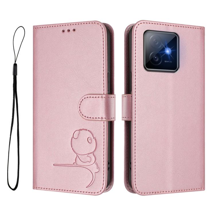 For Honor X60 GT Litter Panda Embossing RFID Leather Phone Case with Lanyard