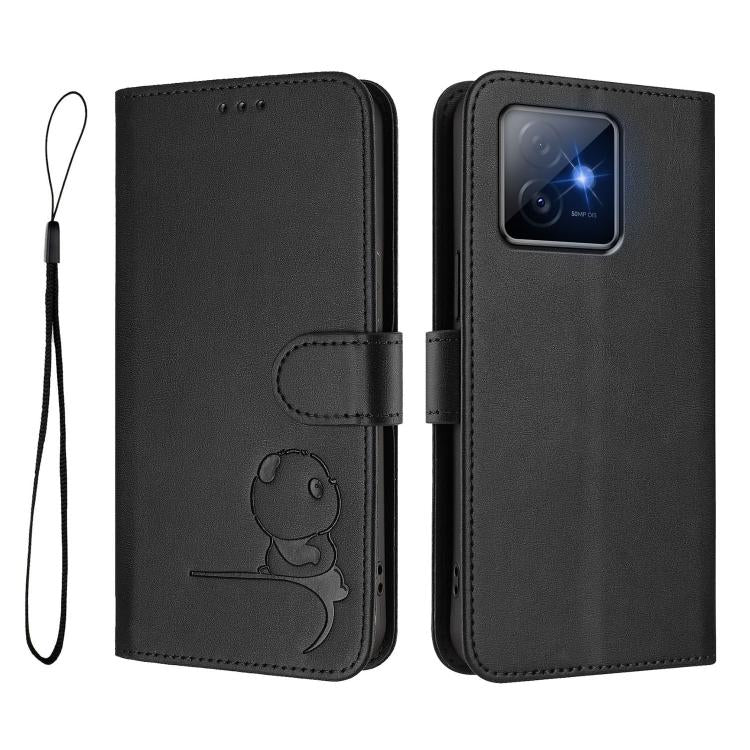 For Honor X60 GT Litter Panda Embossing RFID Leather Phone Case with Lanyard