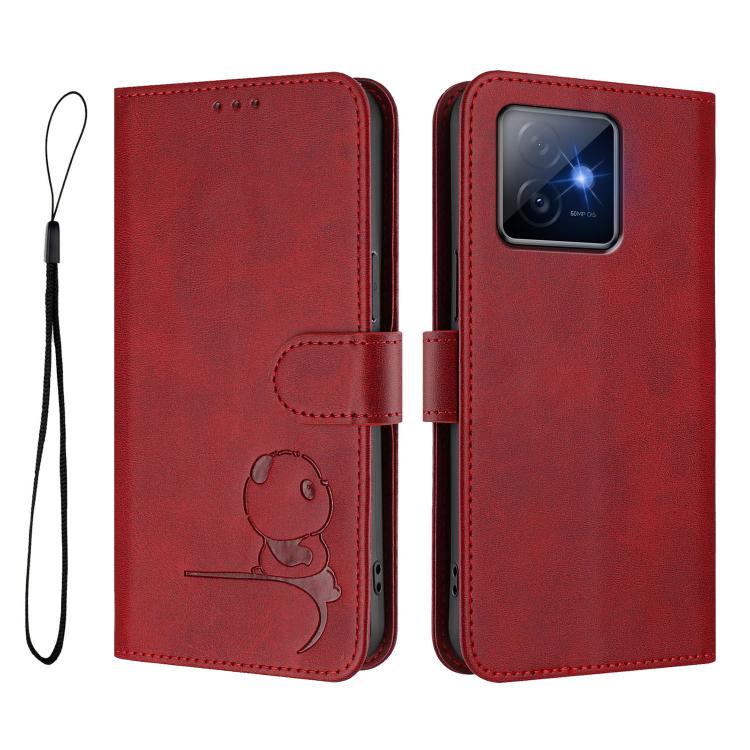 For Honor X60 GT Litter Panda Embossing RFID Leather Phone Case with Lanyard