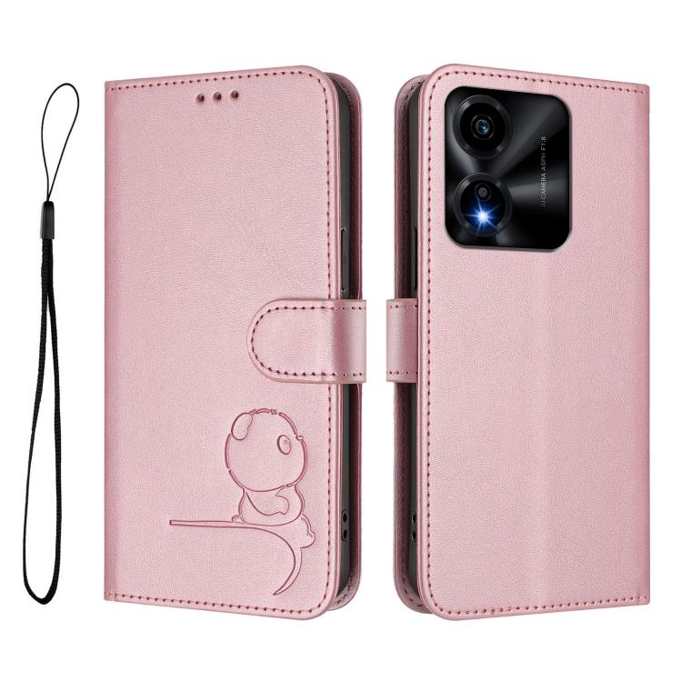 For Honor X5c Plus Litter Panda Embossing RFID Leather Phone Case with Lanyard