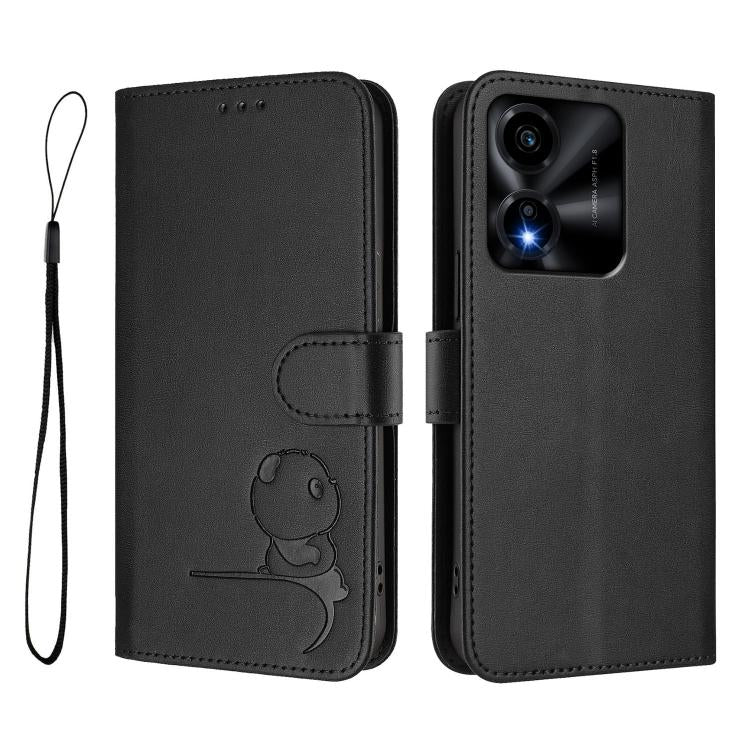 For Honor X5c Plus Litter Panda Embossing RFID Leather Phone Case with Lanyard