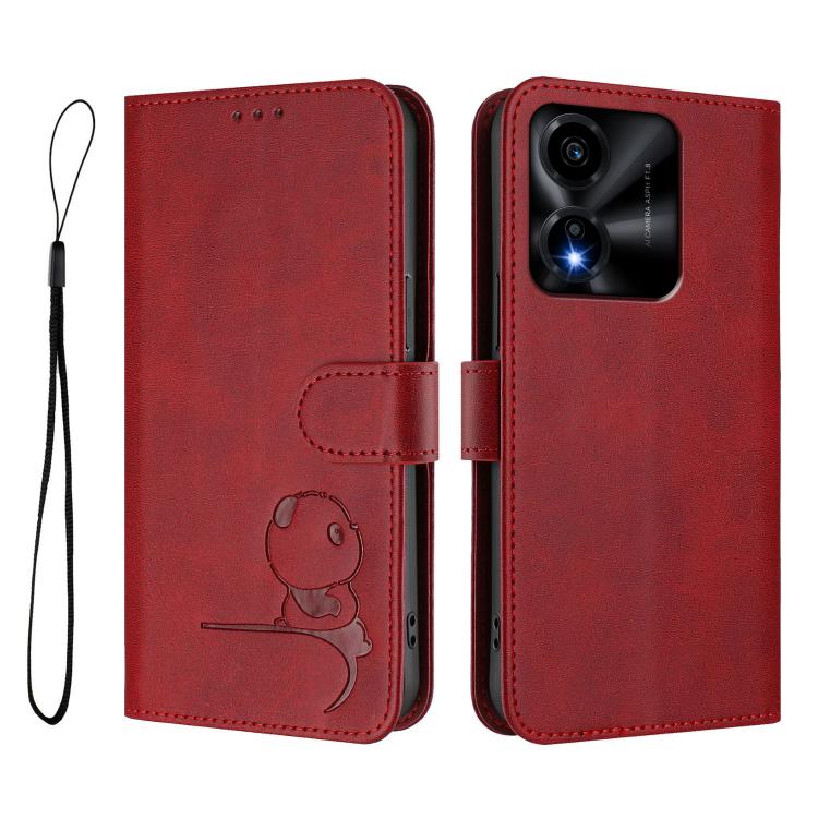 For Honor X5c Plus Litter Panda Embossing RFID Leather Phone Case with Lanyard