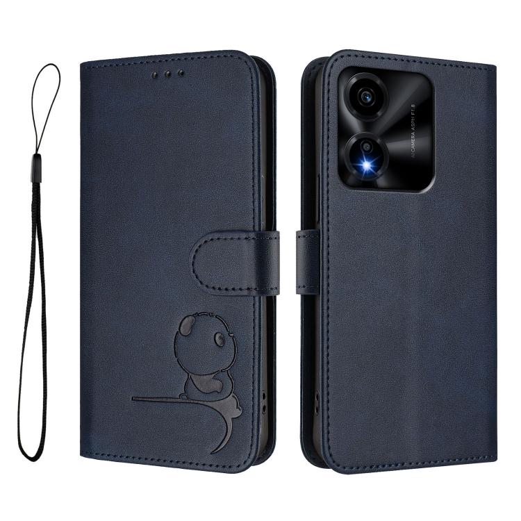 For Honor X5c Plus Litter Panda Embossing RFID Leather Phone Case with Lanyard