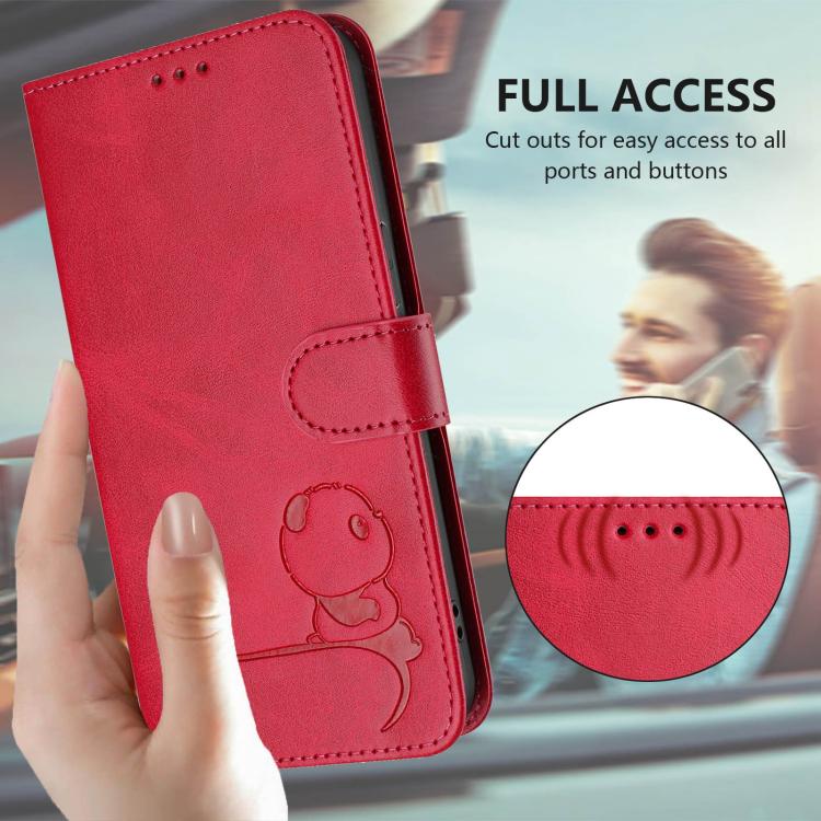 For Honor X5c Plus Litter Panda Embossing RFID Leather Phone Case with Lanyard